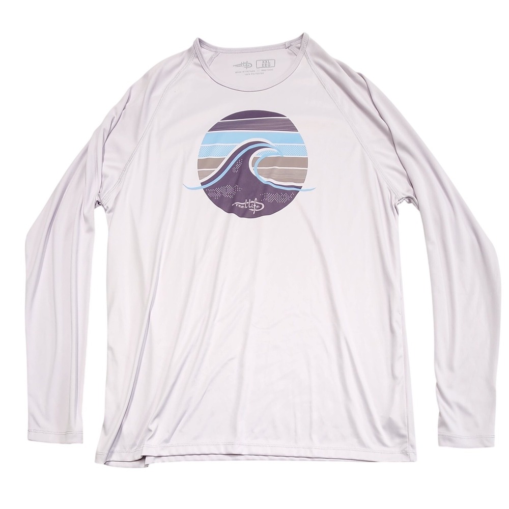 Reel Life Mens XXL Sun Shirt Performance Wave Graphic Light Purple Long Sleeve